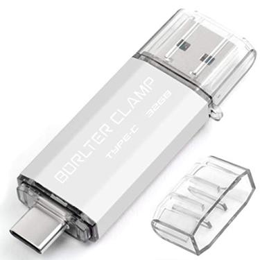 Imagem de Pen Drive 3.0 USB Tipo-C de 32 GB, pen drive duplo BorlterClamp USB C, pen drives OTG para smartphones Android Samsung Galaxy S10/S9/S8/Note 9, LG, Google Pixel, PC (prata)