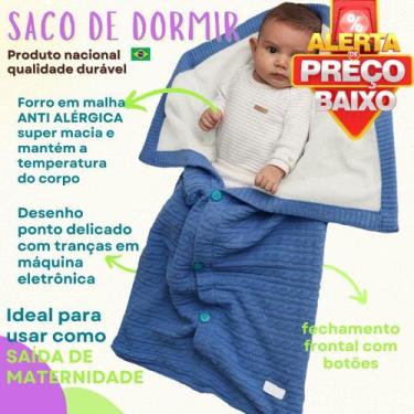 Imagem de Saco de Dormir para Bebê em Tricô Tranças Forrada - Carlan, Azul, Únic