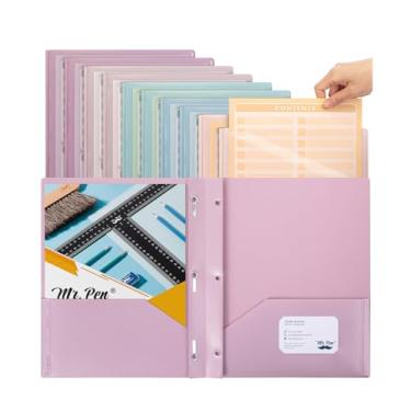 Imagem de Mr. Pen - Pastas de plástico com bolsos e pontas, pacote com 10, tamanho carta, cores pastel sortidas, pastas de plástico flexível com pontas, bolso frontal transparente, slot para cartão e papéis de