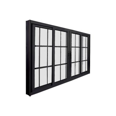 Imagem de Janela De Correr Abertura Central Premium 4 Folhas Com Grade Vidro Liso 100x200cm Crv Portas E Janelas Preto
