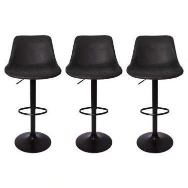 Imagem de Kit 3 Banquetas Estofadas c/encosto p/Cozinha Gir.Preta