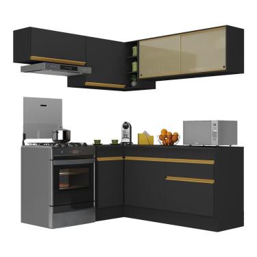 Imagem de Armário De Cozinha Completa De Canto Com Rodapé Veneza Multimóveis V2094 Preto/dourado Preto/dourado