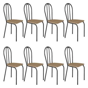 Imagem de Kit 8 Cadeiras De Cozinha Texas Estampado Rattan Pés De Ferro Cromo Preto - Pallazio