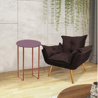 Imagem de Kit Poltrona Opala Com Mesa Will Ferro Bronze Tampo Redondo Rose Suede Marrom - Amey Decor