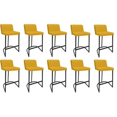 Imagem de Kit 10 Banquetas Com Encosto Confort Bistrô Cozinha Ferro Preto Suede Amarelo - Amey Decor