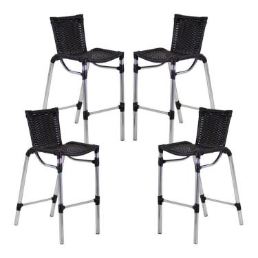 Imagem de Kit 4 Banquetas Fortaleza Em Alumínio Alta Edícula Cozinha E Balcao Preto