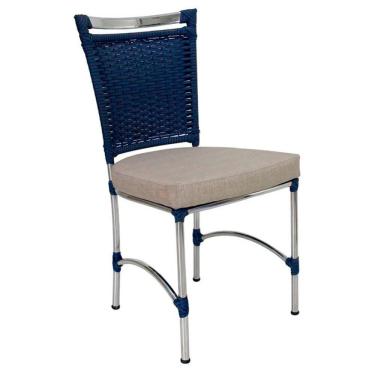 Imagem de Cadeira Em Alumínio E Fibra Sintética Jk Cozinha Edícula Azul Dark E Fundo Palha