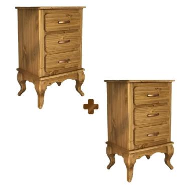 Imagem de Kit 2 Mesas De Cabeceira 3 Gavetas Rústica Mel Jm Móveis