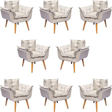 Imagem de Kit 8 Poltronas Decorativa Para Sala Alice Suede Cores Pé Trapézio 30cm Castanho - Suede