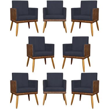 Imagem de Kit 8 Poltronas Decorativas Modernas Para Recepção Lis Corino Suede Cores Pé 30 Cm - Preto, Suede/corino