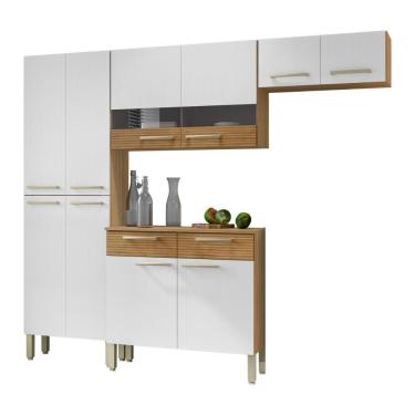 Imagem de Cozinha Completa Compacta 10 Portas Nala Kits Paraná Freijó Supremo Ripado
