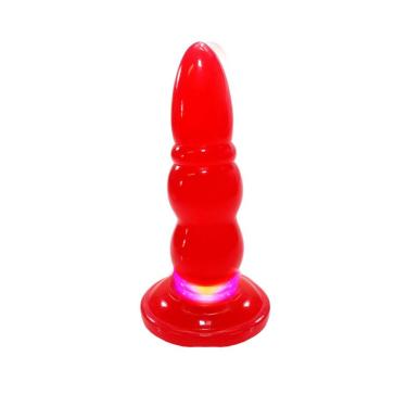 Imagem de Plug Anal 17,5x4 Anelado Com Vibro Pisca - Absoloo - Vermelho Trans