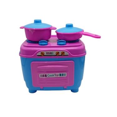 Imagem de Fogão de Brinquedo Infantil com Forno e 2 Panelas Rosa e Azul
