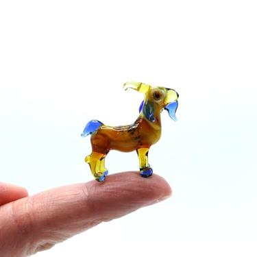 Imagem de Sansukjai Goat Micro Tiny Figurines Hand Blown Glass Art Animals Collectible Gift Home Décor (Amber Blue)