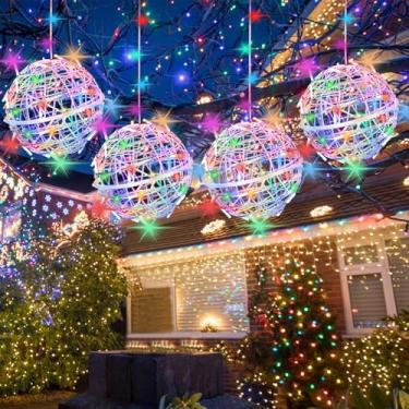 Imagem de JNOEC Bolas De Luz Para Áreas Externas, Árvore Suspensa Jardim - Pacote Com 4 Esferas 15,7" Globo Tomada, Árvores Festa, Casamento, Quintal, Varanda, Pátio, Decoração (Coloridas)
