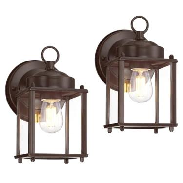 Imagem de GRUENLICH Arandela De Parede Externa Gruenlich, Luminárias Externas Com Vidro Transparente, Iluminação Para Varanda, Luzes Antiferrugem Pátio, Porta, Bronze, Pacote 2