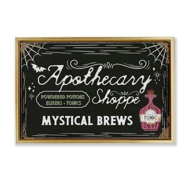 Imagem de Stupell Industries Mystical Brews Apothecary Shoppe Gold Framed Floater Canvas Wall Art Design por Jennifer Pugh, 25 x 17