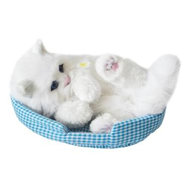 Imagem de MFMEXUL Brinquedos Interativos para Animais de Estimação Cheios, Gato Companheiro, Doce, Realista, Escritório, Versátil, Linha de Vida com Sons, Gatos Dormind, Gato Branco