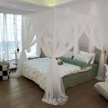 Imagem de Vpory Cortinas De Cama Com Dossel - 4 Cantos Para Meninas E Adultos, Mosquiteiro Princesa, Acessórios Decoração Quarto, Branco, Tamanho Solteiro