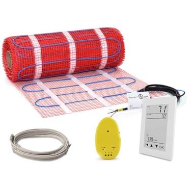 Imagem de HeatTech Kit De Tapete Aquecimento Piso Elétrico 20 Pés Quadrados Com Termostato Gfci Programável - Sistema Radiante Para Cerâmico, Malha Adesiva Pedra, Banheiro Aquecido Eficiência Energética