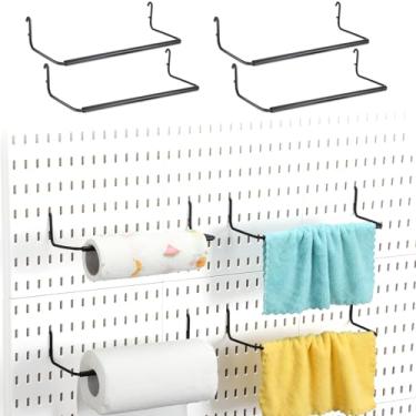 Imagem de Yaocom 4 peças de suporte de toalha de papel para pegboard de papel toalha acessórios compatíveis com IKEA Skadis Peg Board ganchos para toalhas, toalhas de cozinha, adesivos, fitas (preto)