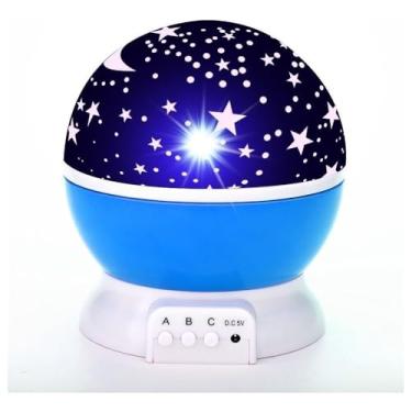 Imagem de Luminária Projetor Estrelas Cosmos Infantil – Luz Noturna Colorida 360°, USB e Pilhas, Ideal para Quarto de Criança, Bebê, Festa, Casamento, Decoração – Base Azul ou Rosa