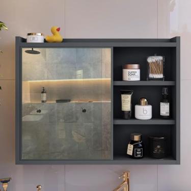 Imagem de Espelheira Luxo Porta Prateleira Organizadora Espelho Decorativo Armarinho Banheiro Suspenso - Loja Inova BR (Cinza)