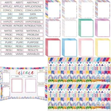 Imagem de Dispowreath 114 peças de suprimentos para quadro de feiras de ciências, inclui autoadesivos, títulos de projetos justos, legendas, apresentação, ciência, boletim, letras, adesivos para sala de aula