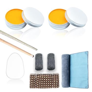 Imagem de OMTRS Conjunto de cera para eixo de taco de sinuca, cera de taco de bilhar com slicker, pano de limpeza, 2 lados para tacos de bilhar e queimador para taco de sinuca de madeira, acessórios para tacos