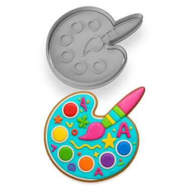 Imagem de Conjunto de cortador de biscoito e carimbo de paleta de tinta (10 x 9 cm) - Ferramenta de cozimento de artista para petiscos criativos