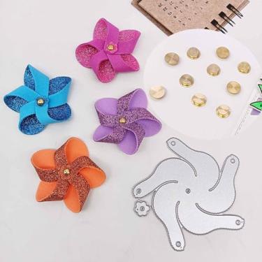 Imagem de Alinacutle 1 molde de flor de moinho de vento corte de metal com 10 peças de rolamento rotativo para fazer cartões artesanais, álbuns, álbuns, festivais, presentes, faça você mesmo, embalagem de arte