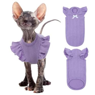 Imagem de DENTRUN Sphynx Camisola para gatos sem pelos, camisola para gatinhos com mangas com babados, respirável, camisola, pijama, macacão