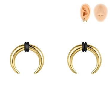 Imagem de 6ixGosh 00G-16G Pincher de septo, anéis de septo de aço inoxidável, piercings de septo, formato C, expansor de orelha para alongamento, furado, dourado/preto/prata, Aço inoxidável, Sem pedras