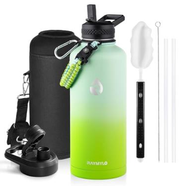 Imagem de RAYMYLO Garrafa de água isolada de 2,5 g, aço inoxidável a vácuo de parede tripla (fria por 48 horas), à prova de vazamento e sem BPA, jarro de garrafa de água moderno com alça de paracord e tampas de