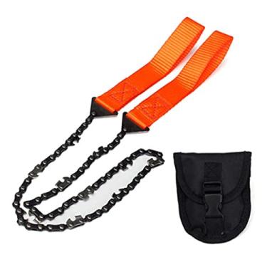 Imagem de Motosserra de bolso com 11 dentes, serra de acampamento, serra de sobrevivência, corda manual, corrente de mão, corrente de bolso, ferramenta de jardim, laranja.