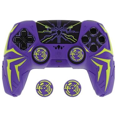 Imagem de playvital Capa De Silicone Para Controle Ps5 Com 2 Apoios Os Polegares E 6 Adesivos, Design Aranha Cibernética, Antiderrapante À Prova Choque, Compatível Base Carregamento, Roxa Verde
