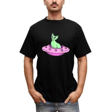 Imagem de Camiseta Masculina Gato Cat Abduzido Nave - Bella Store, Preto, P, Hom