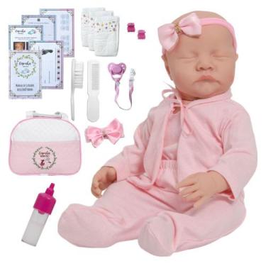 Imagem de Bebe Reborn Menina Corpo de Silicone Com Bolsa 17 Itens - Cegonha Rebo
