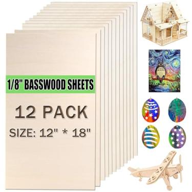 Imagem de Yaliuliu Pacote Com 12 Folhas De Tília 12" X 18" X 1/8" Para Artesanato - Compensado De Madeira Inacabado De 3 Mm, Ideal Para Ornamentos Diy, Gravura, Coloração, Escultura De Modelo, Queima, Corte A