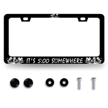 Imagem de It's 5:00 Somewhere License Plate Frame Palm Tree License Plate Holder Hawaii Funny Auto Parts Stainless Steel Universal Cars Decoration for Men Women 31.0 cm x 15.7 cm
