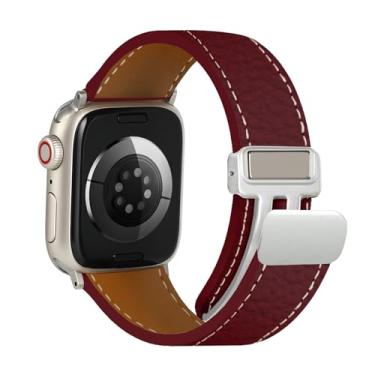 Imagem de Exptmsn Pulseira magnética de couro compatível com Apple Watch séries 10/9/8/7/6/5/4/3/2/SE/Ultra 2 de 46 mm, 45 mm, 44 mm, 42 mm, 40 mm, 40 mm, 38 mm, 4 e 2 / SE/Ultra 2 de 46 mm, 45 mm, 4 mm, 4 e 2