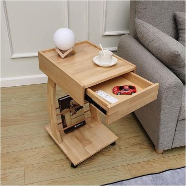 Imagem de Mesa De Cabeceira Lateral Em Forma De C De Madeira Com Gaveta Mesa De Cabeceira Estreita Para Quartos Pequena Decoração De Casa Sofá Mesa E Cama, Wood Color, 45 x 34 x 63cm