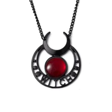 Imagem de Hremhoo Colar gótico preto com lua crescente para mulheres, bruxa, crepúsculo, Halloween, joia gótica, lua, bruxa, acessórios para mulheres, Zinco, Sem Pedra Preciosa