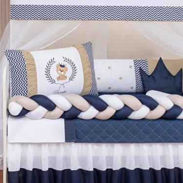 Imagem de Kit Berço Trança Ursinho Marinho Menino 11 Peças Com Saia - Jm Enxovai