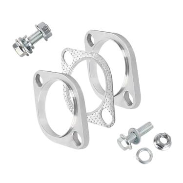 Imagem de MOXRUQ Kit de reparo de flange de escapamento de carro, kit de sistema de exaustão de 2 parafusos de 6,3 cm com junta de escape e parafusos de escape, kit de junta de tubo de escape, universal para a