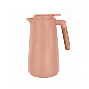 Imagem de Garrafa Térmica 1L com Cabo em Madeira,Chá Café Água quente Conservação 24h Quente/16h Frio, Coleção Luxo Rosa (Rosa)