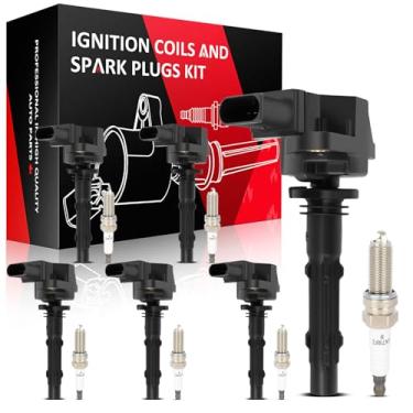 Imagem de SCITOO Bobinas de bobina de ignição e velas de ignição de irídio adequadas para Sprinter 2500 3500 C230 C280 C300 C350 CL550 ML450 SLK280 2011 2012 2015 UF535 6 bobinas de ignição para 6 irídio Velas