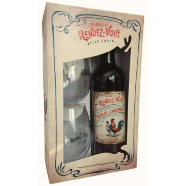 Imagem de Vinho Francês Premier Rendez-Vous Merlot / Cabernet Sauvignon 750ml + 2 Taças Acrílico 580ml