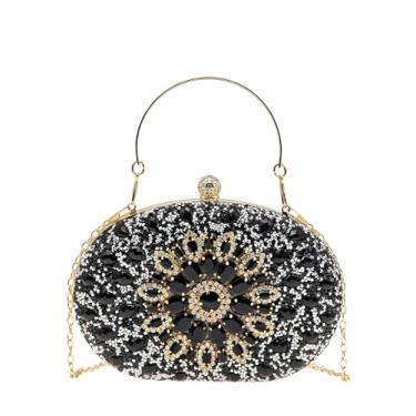 Imagem de COOLOYA Bolsas femininas de girassol com strass e glitter, alça superior para casamento, elegante bolsa clutch para noite, Preto, tamanho �nico