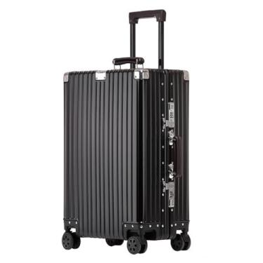 Imagem de Mala de transporte de 73,7 cm toda de liga de alumínio sem zíper, com rodas, capa rígida, aprovada por companhias aéreas, toda de metal, mala rígida com rodinhas para viagens de negócios, Preto